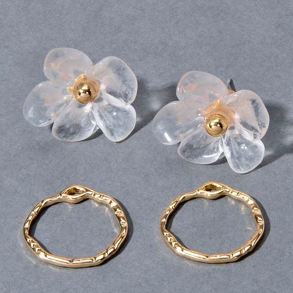 2/$20!  Flower Studs w/Gold Circle Jacket Earrings - Picture 7 of 8